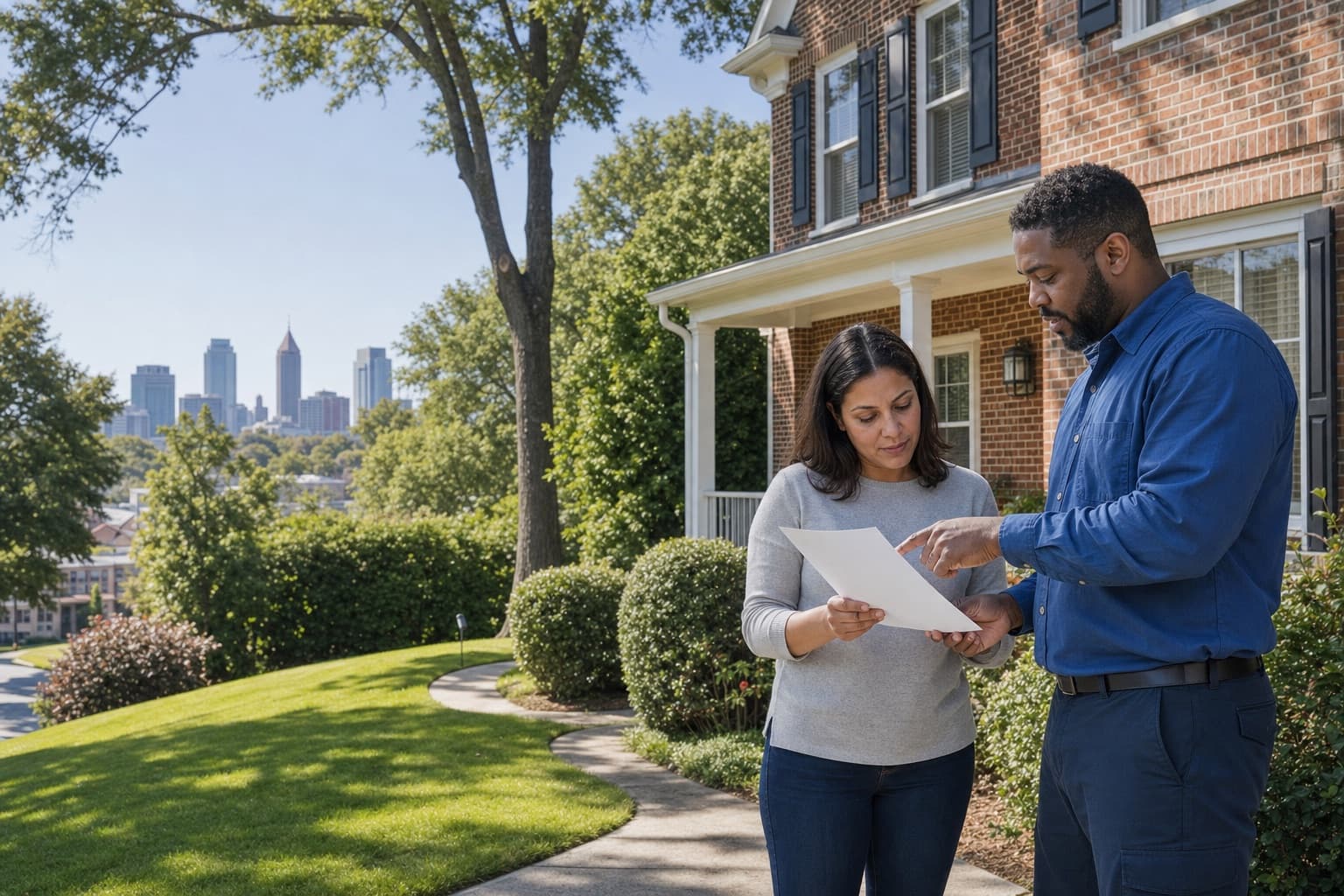 An Atlanta homeowner reviewing a project estimate with a contractor